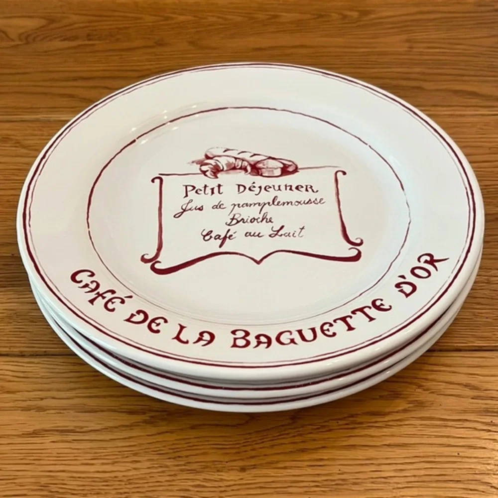 Williams Sonoma Petit‎ Dejeuner Plate Maroon White Set of 3